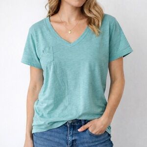 Fresh Produce Aqua V-Neck Cotton USA Short Sleeve Top Shirt T-Shirt Size XL